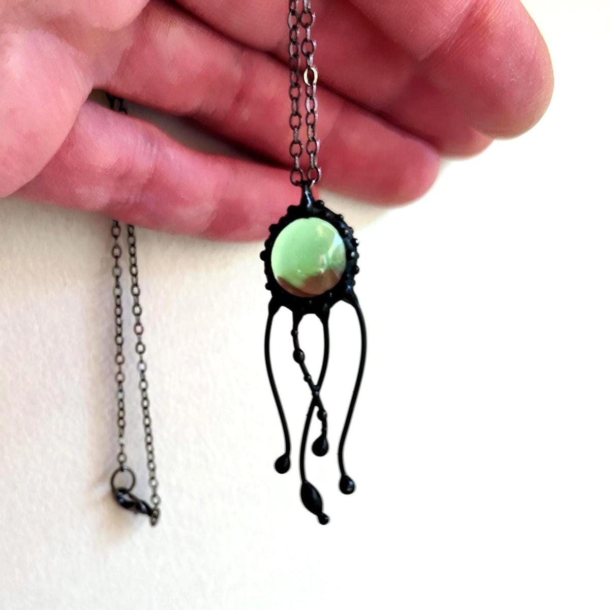 Green Glass Jellyfish Necklace – Copper & Pewter