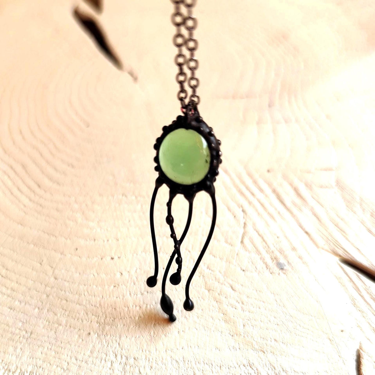 Green Glass Jellyfish Necklace – Copper & Pewter