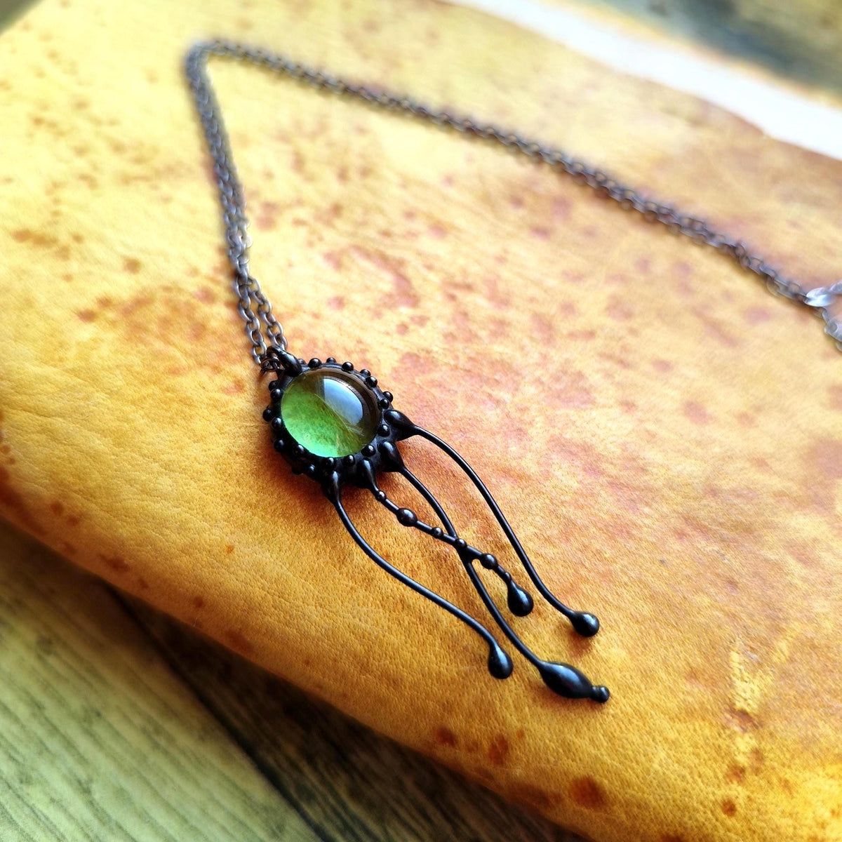 Green Glass Jellyfish Necklace – Copper & Pewter