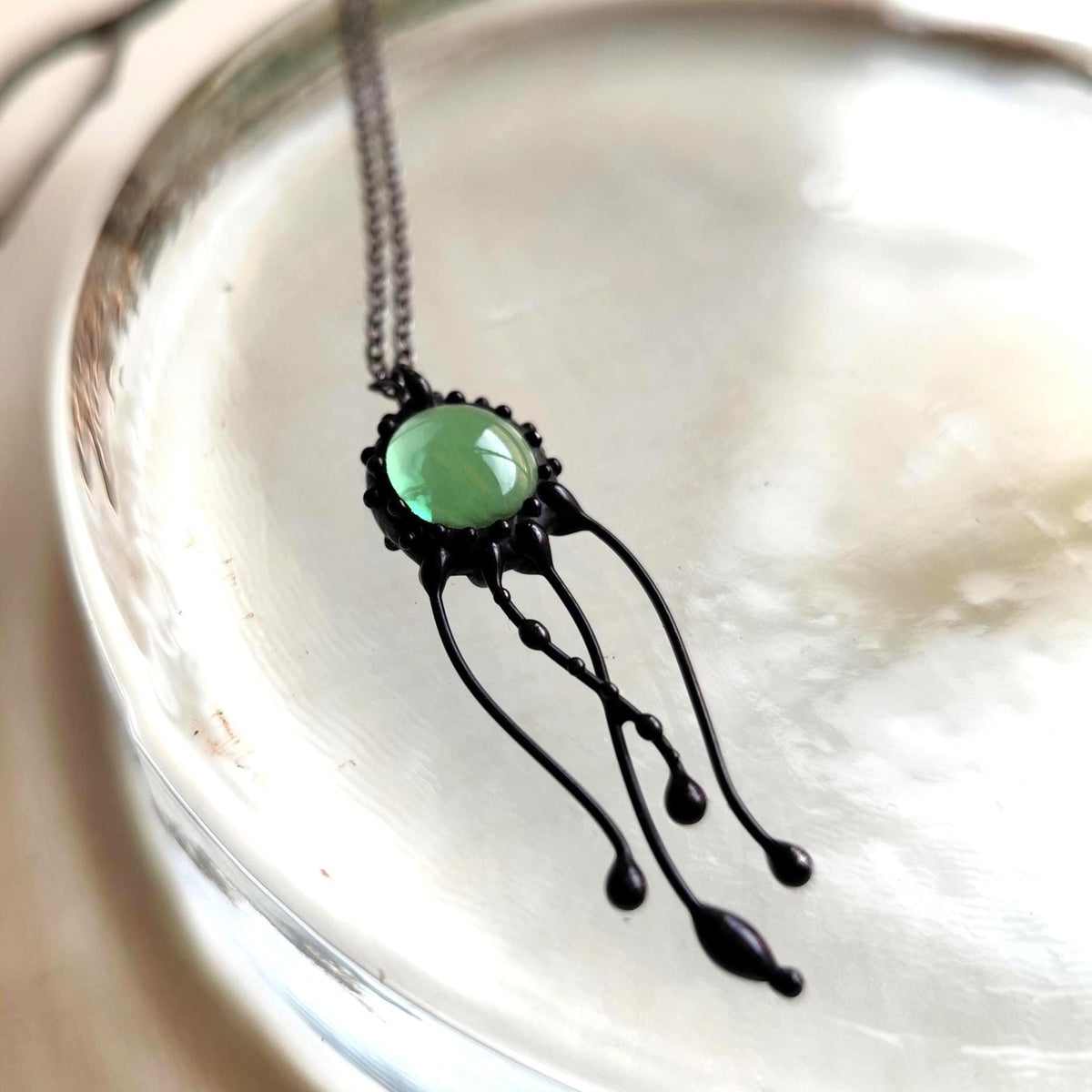 Green Glass Jellyfish Necklace – Copper & Pewter