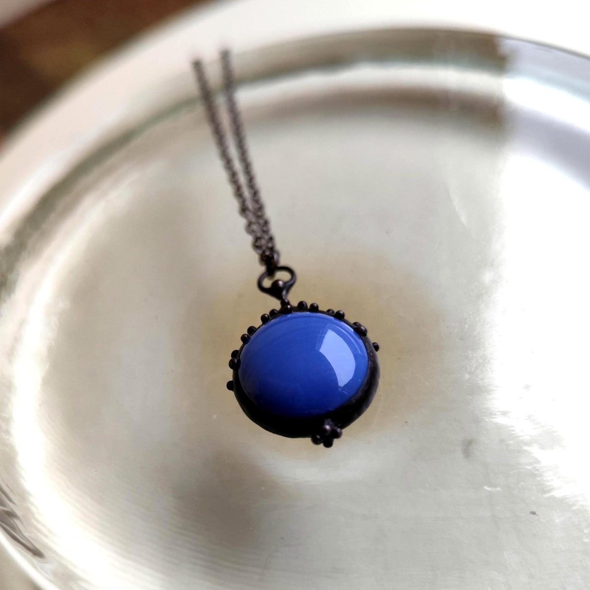 Blue Glass Choker Necklace – Blackened Copper