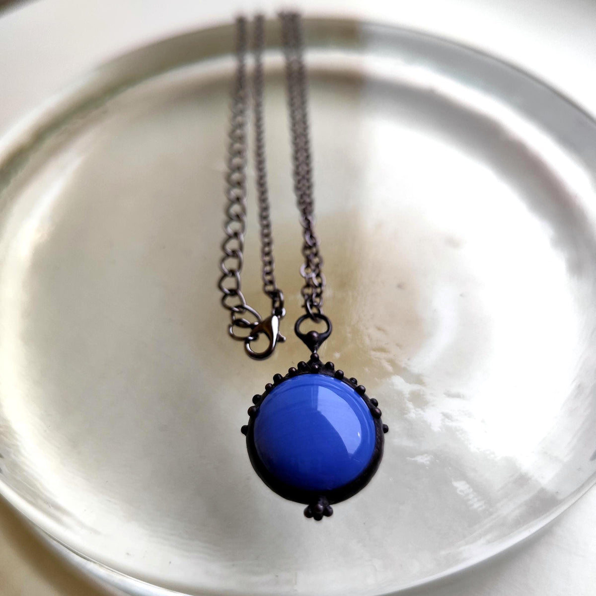 Blue Glass Choker Necklace – Blackened Copper