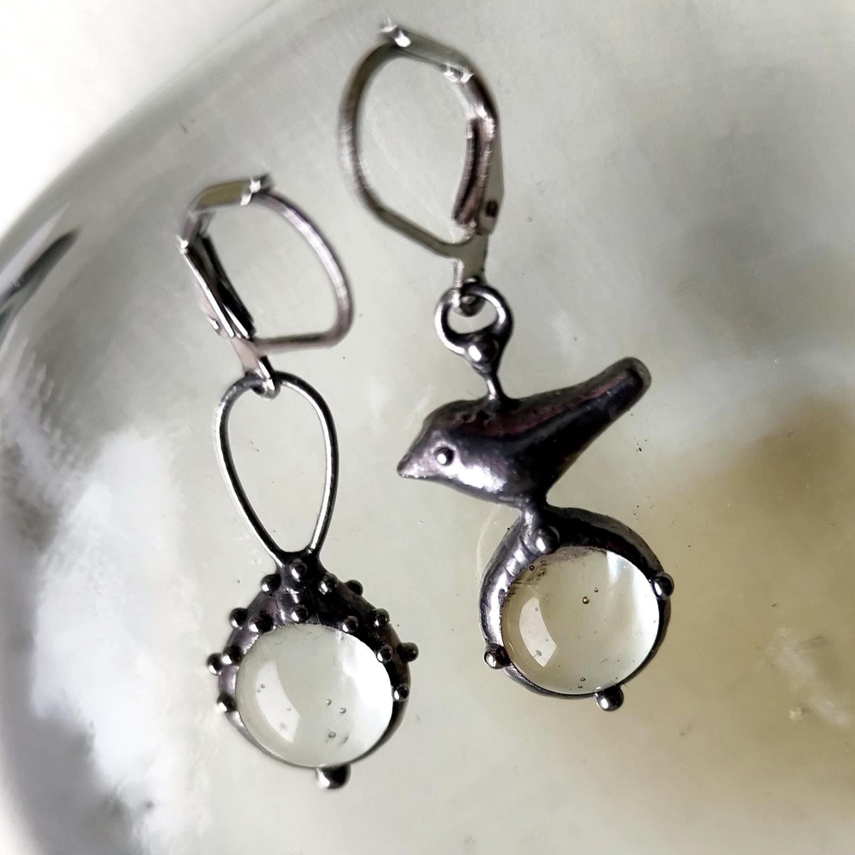 Silver Tone Mismatched Bird Earrings