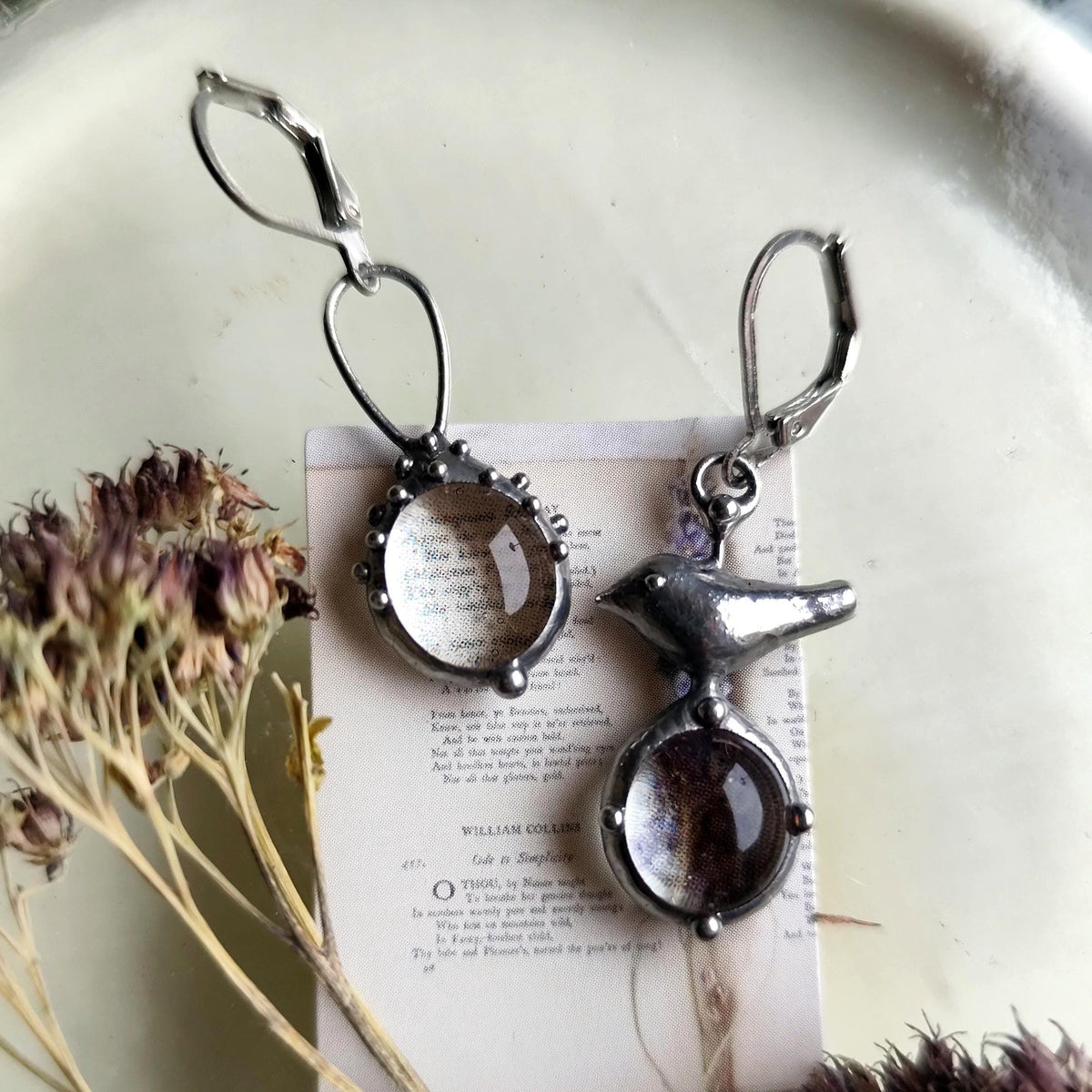 Silver Tone Mismatched Bird Earrings