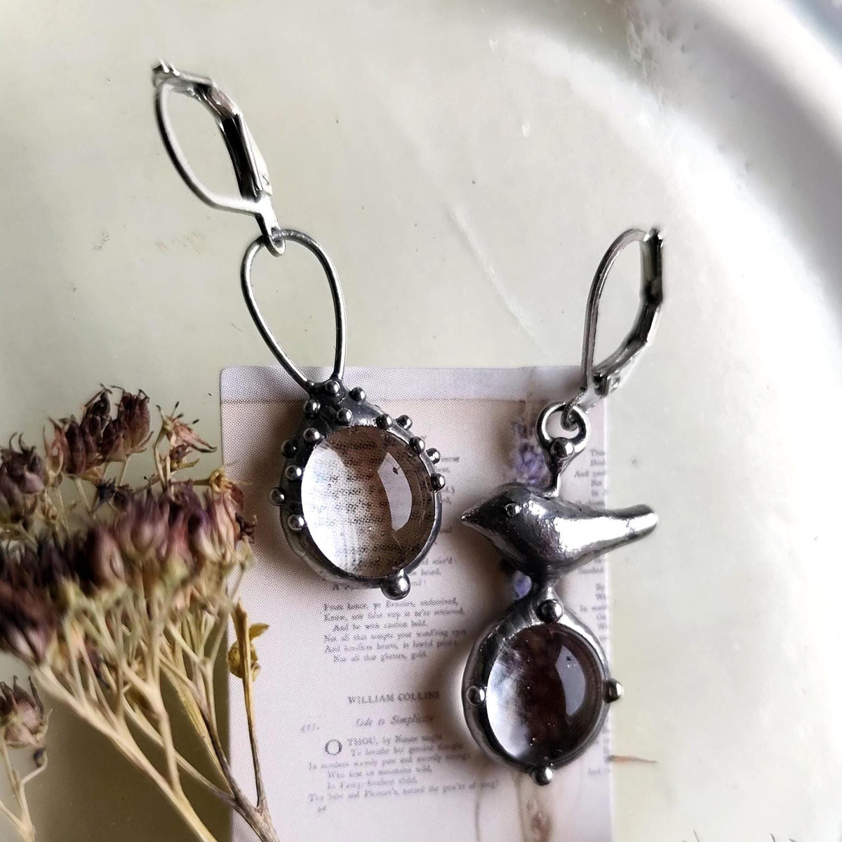 Silver Tone Mismatched Bird Earrings