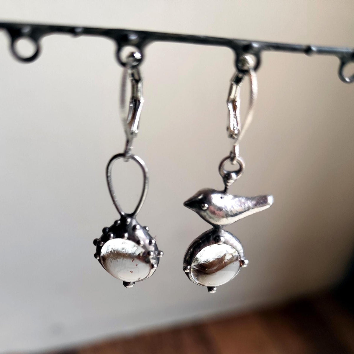 Silver Tone Mismatched Bird Earrings