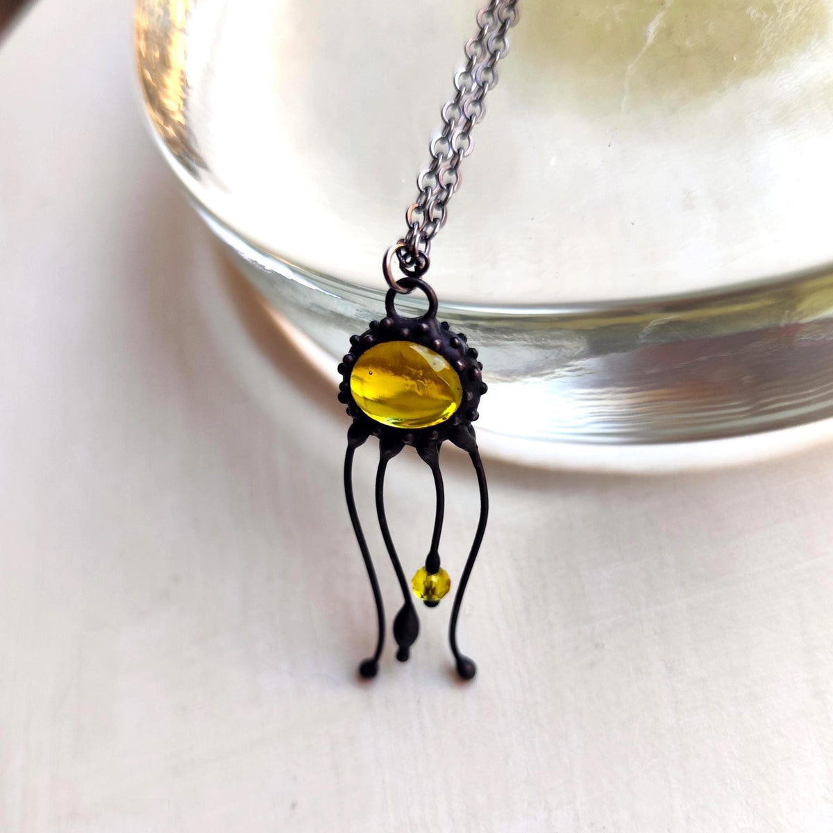 Yellow Glass Jellyfish Necklace – Blackened Copper