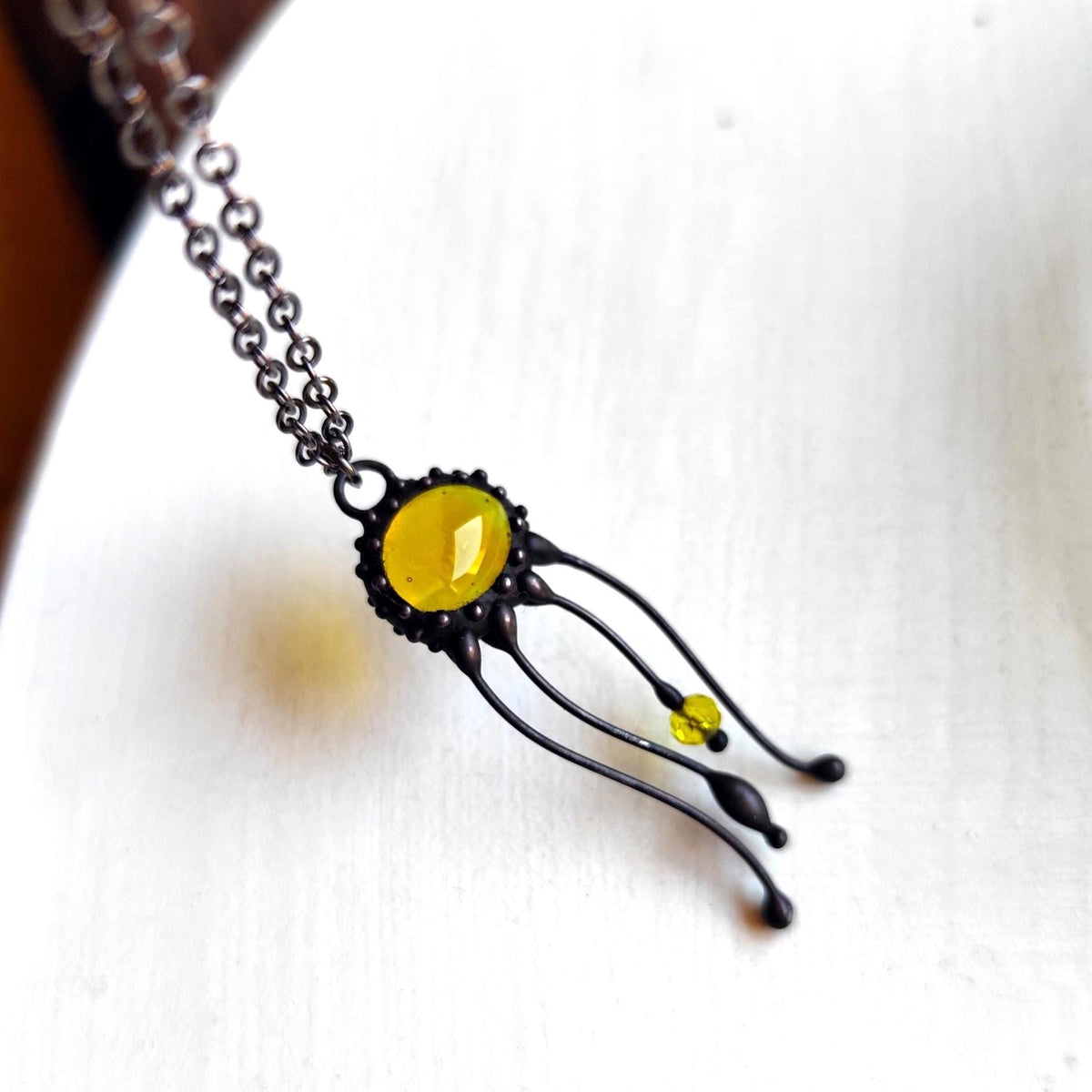 Yellow Glass Jellyfish Necklace – Blackened Copper