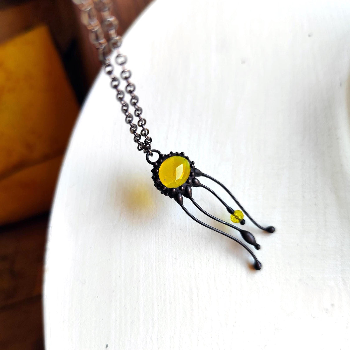 Yellow Glass Jellyfish Necklace – Blackened Copper