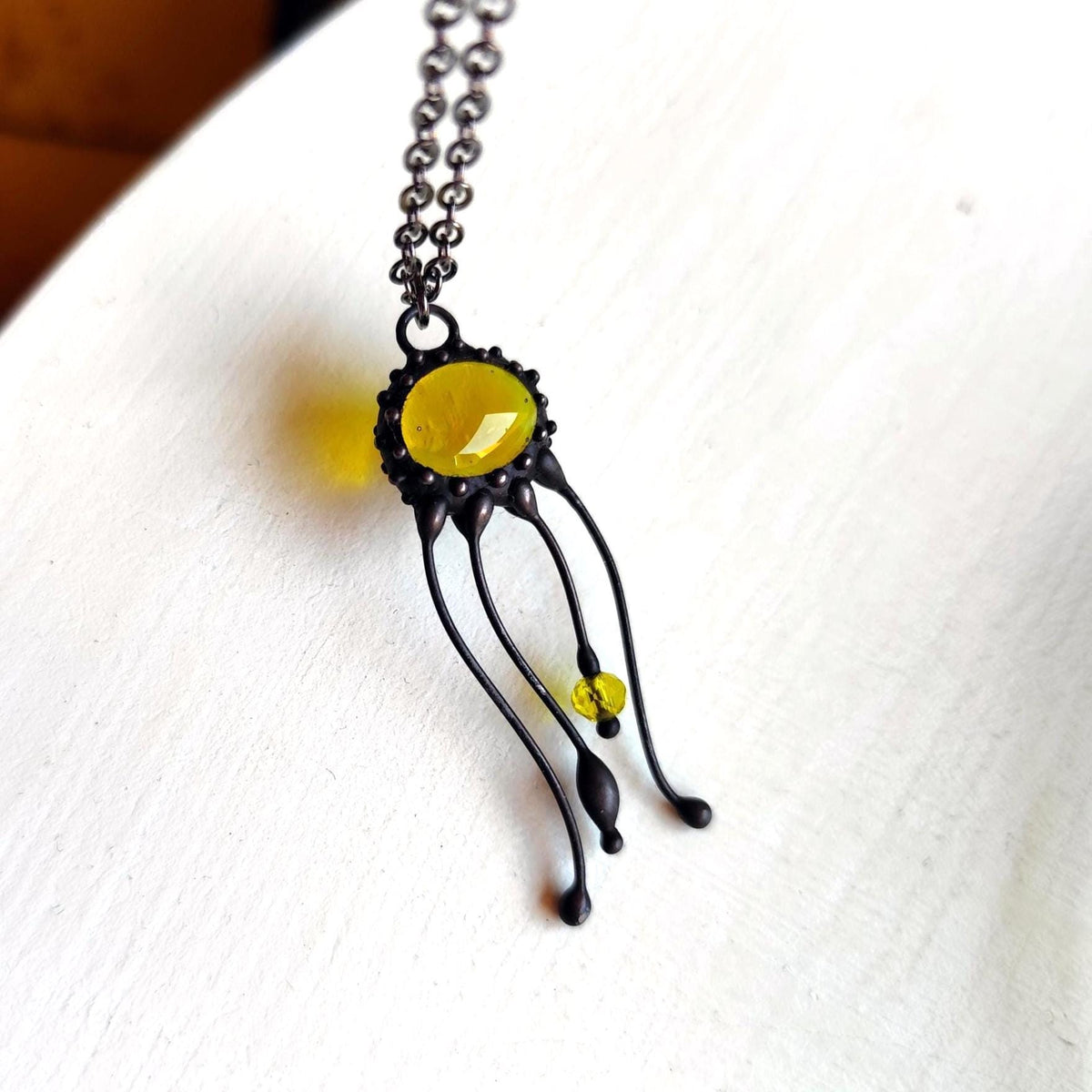 Yellow Glass Jellyfish Necklace – Blackened Copper