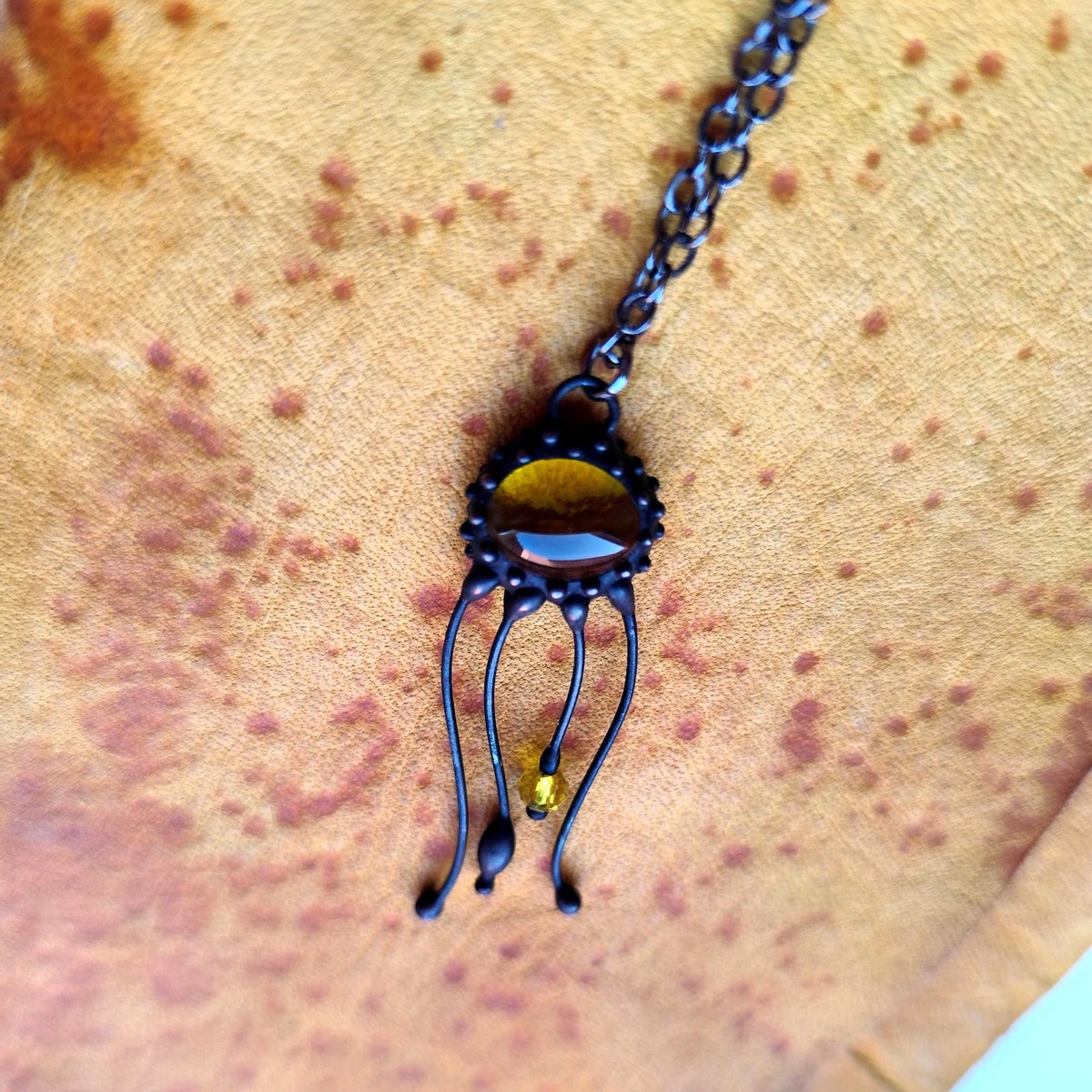 Yellow Glass Jellyfish Necklace – Blackened Copper
