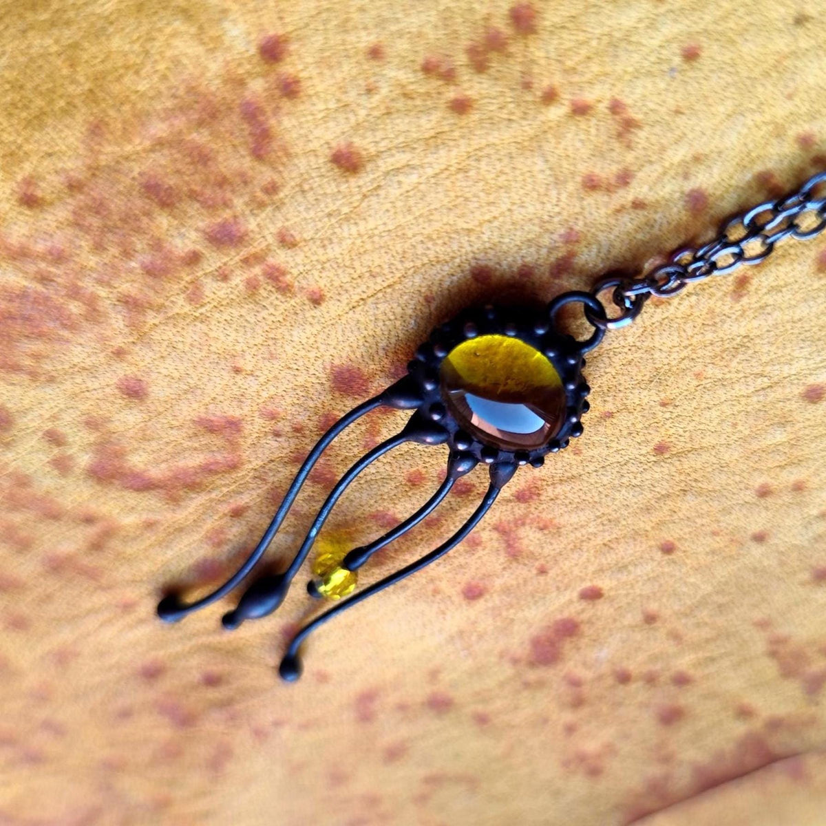 Yellow Glass Jellyfish Necklace – Blackened Copper