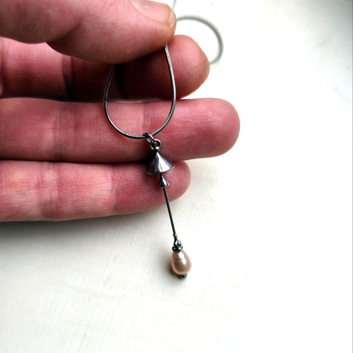 Pearl Mushroom Necklace – Silver Tone