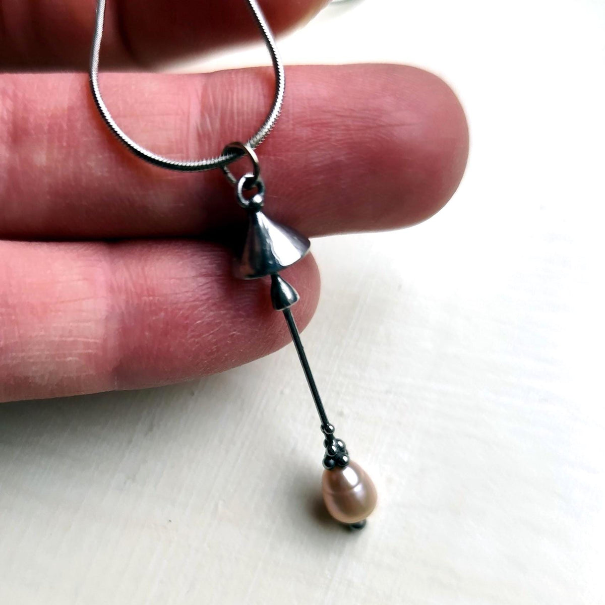 Pearl Mushroom Necklace – Silver Tone