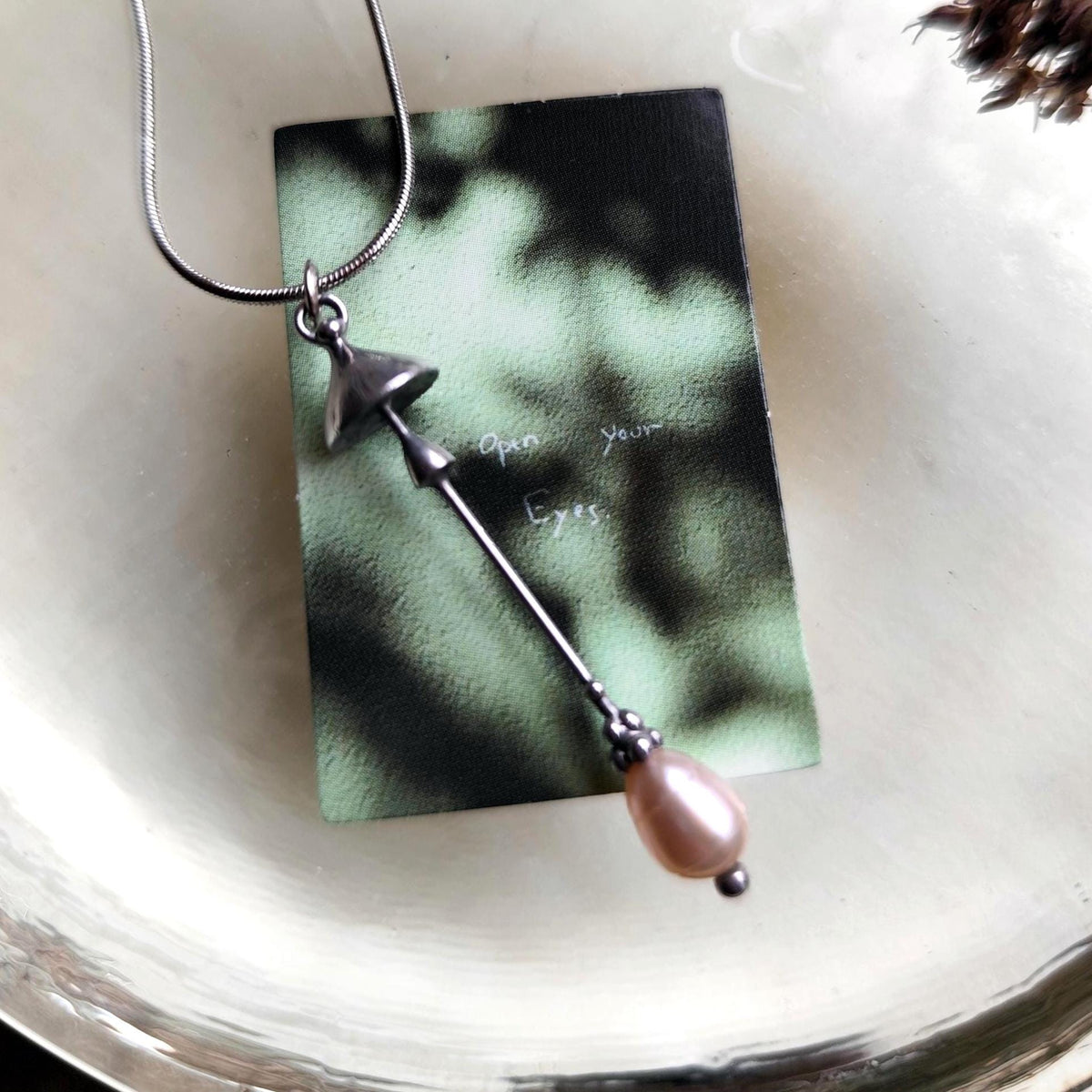 Pearl Mushroom Necklace – Silver Tone