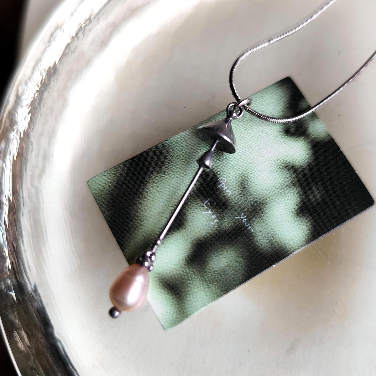 Pearl Mushroom Necklace – Silver Tone