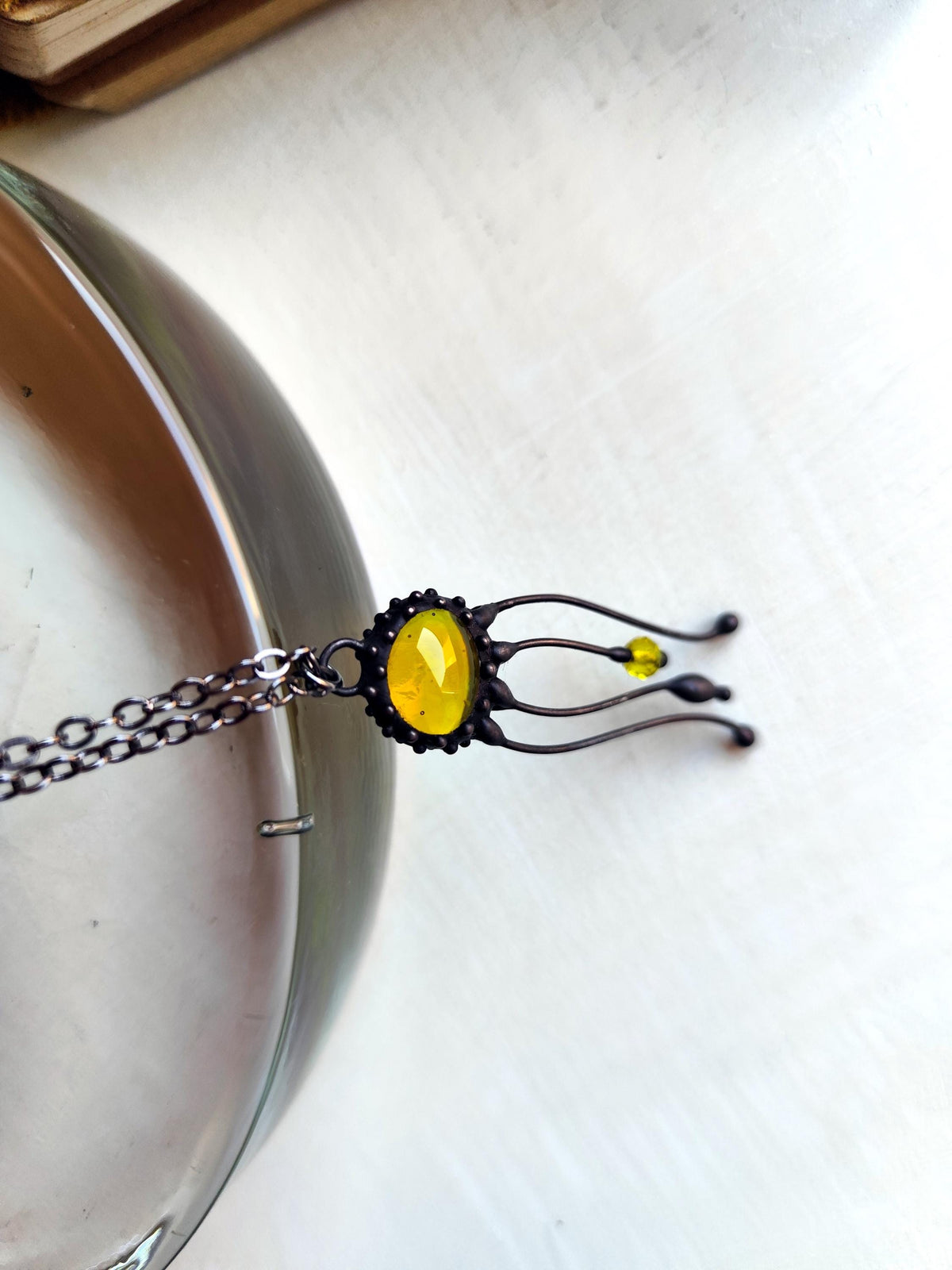 Yellow Glass Jellyfish Necklace – Blackened Copper
