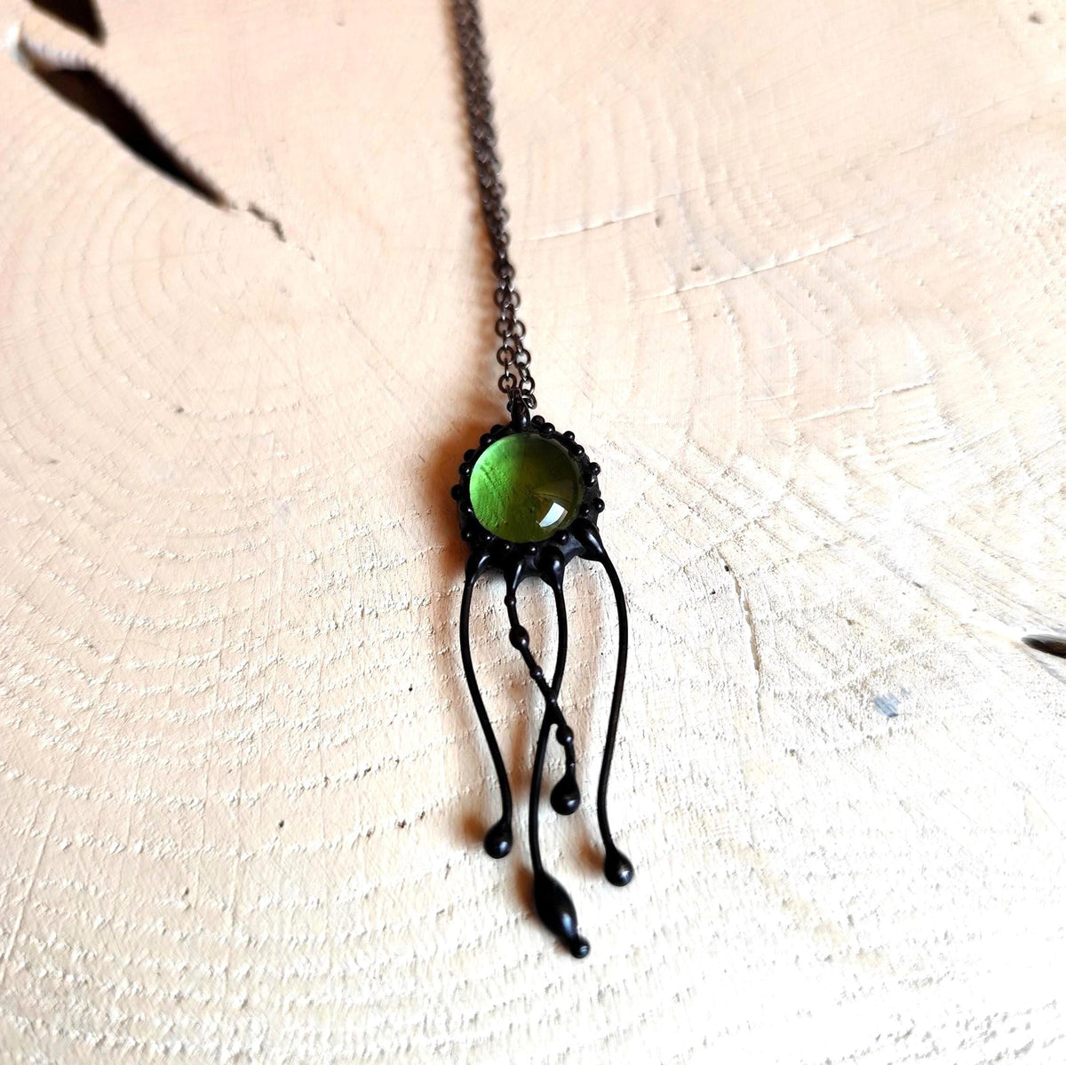 Green Glass Jellyfish Necklace – Copper & Pewter