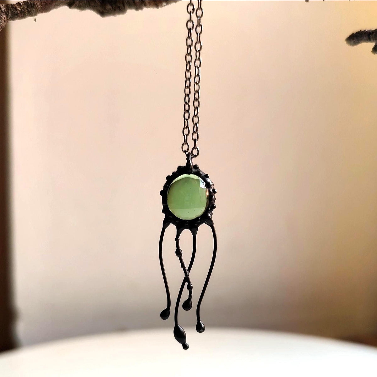 Green Glass Jellyfish Necklace – Copper & Pewter