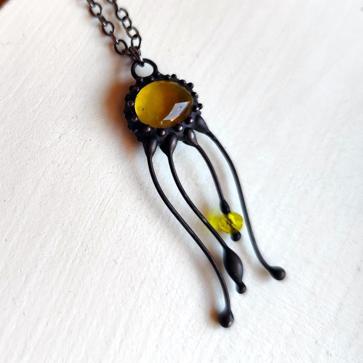 Yellow Glass Jellyfish Necklace – Blackened Copper