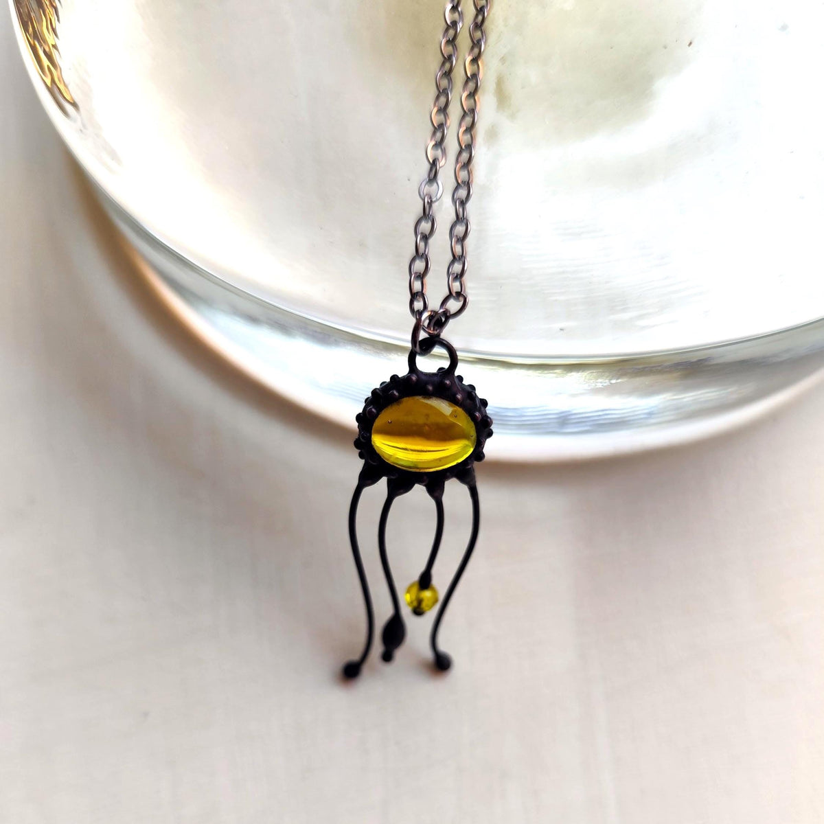 Yellow Glass Jellyfish Necklace – Blackened Copper