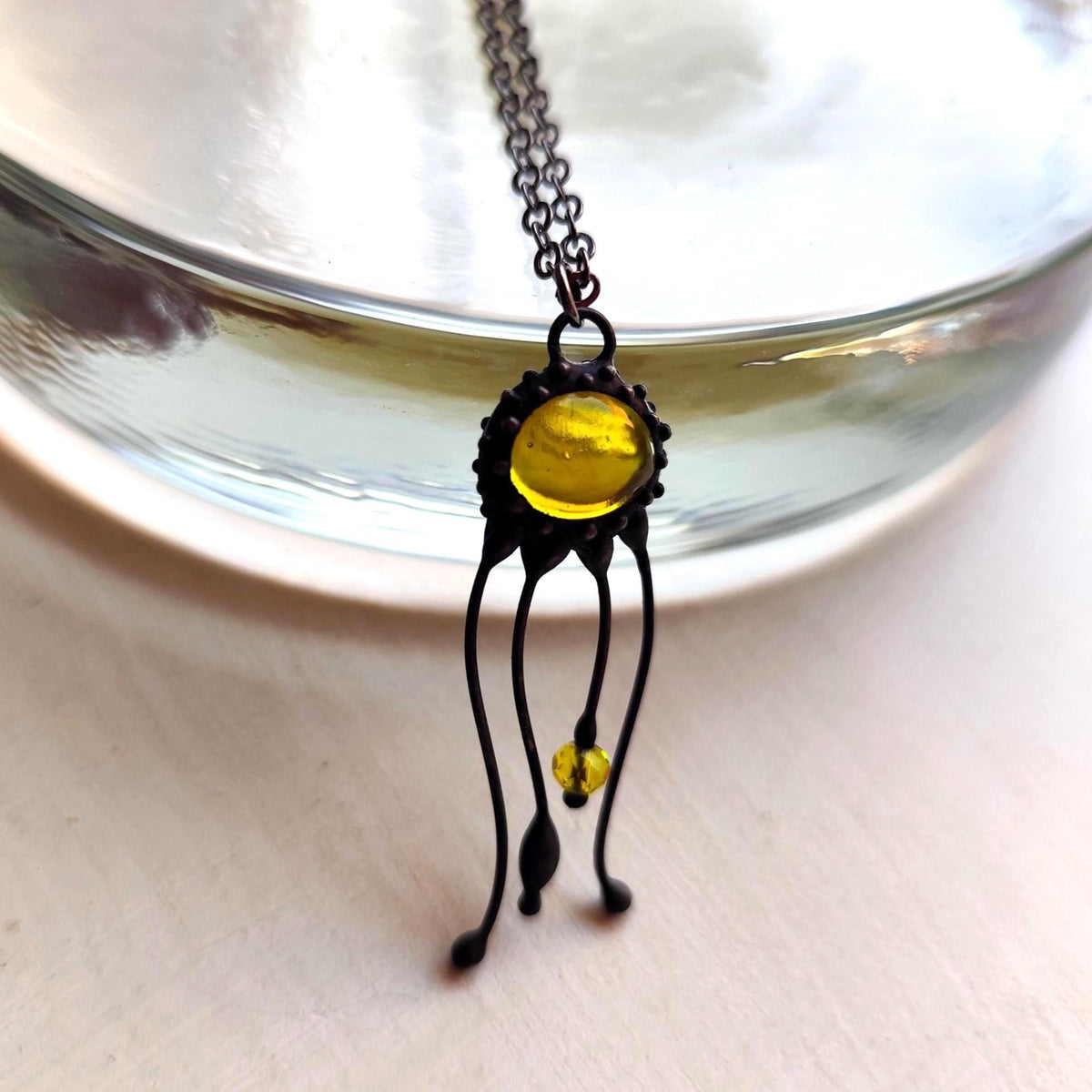 Yellow Glass Jellyfish Necklace – Blackened Copper