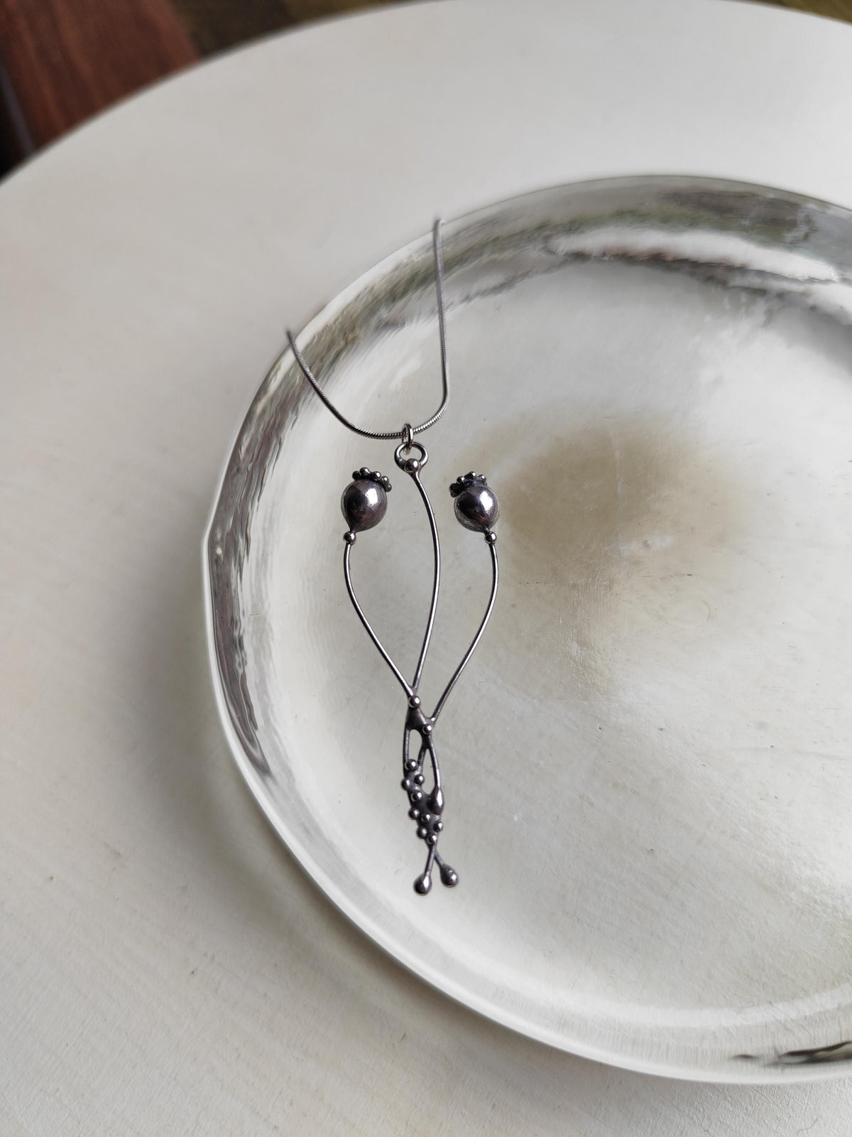 Silver Tone Poppy Seed Pod Necklace