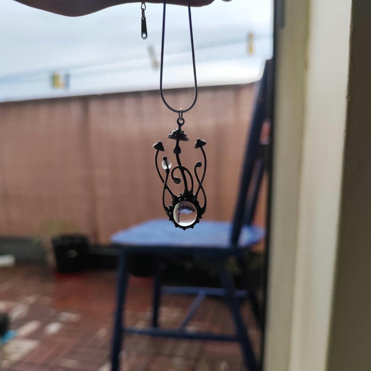 Clear Glass Mushroom Necklace – Silver Tone
