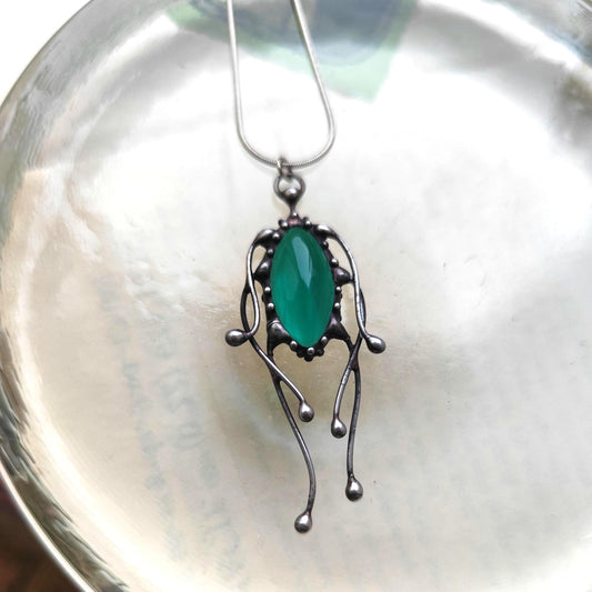 Green Stained Glass Jellyfish Pendant Necklace – Blackened Copper