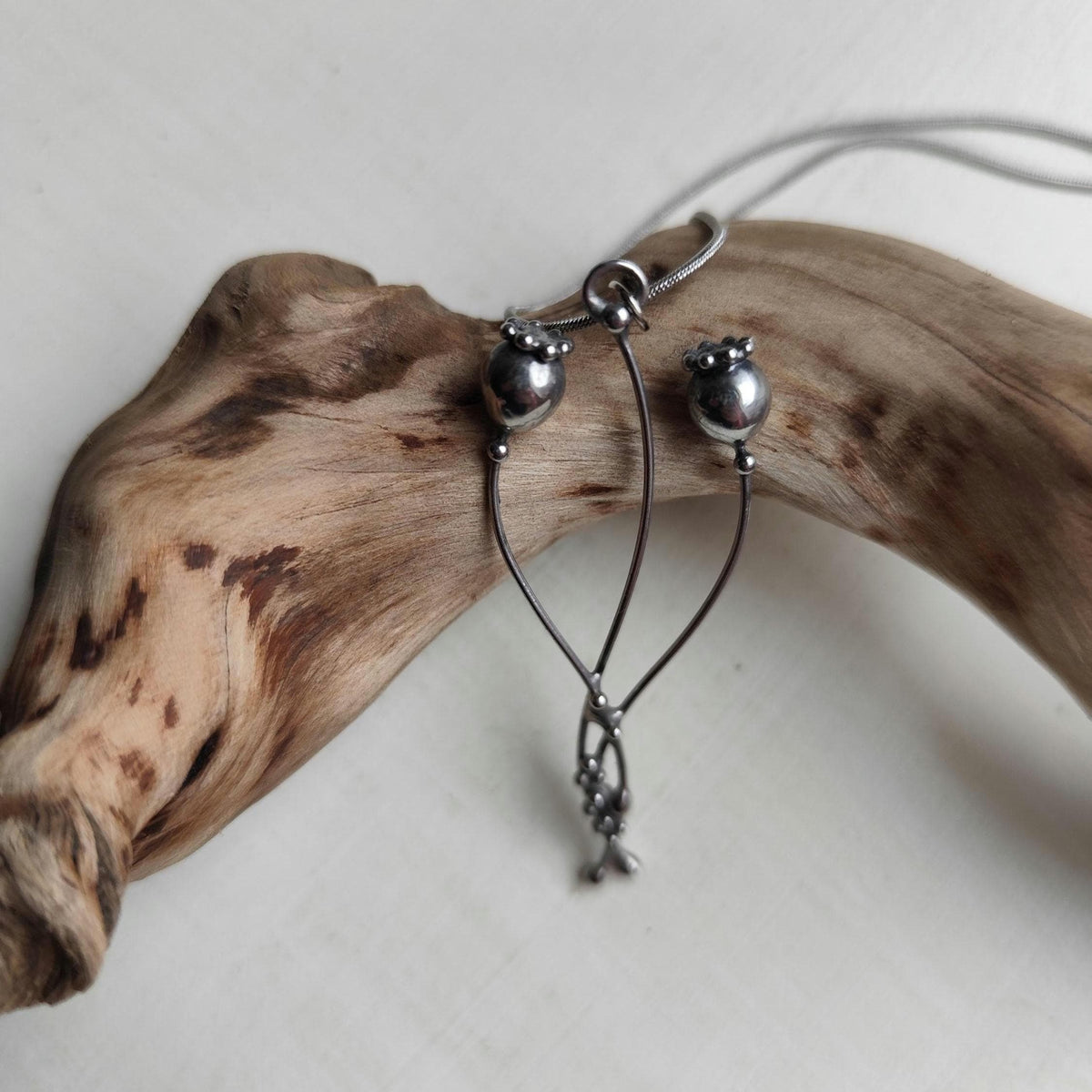 Silver Tone Poppy Seed Pod Necklace