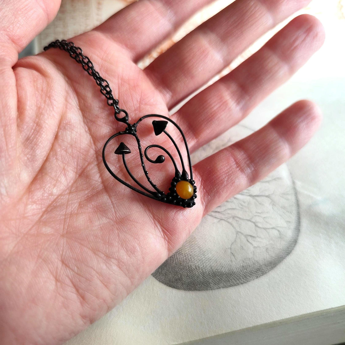 Black Kiln-Fused Glass Mushroom Pendant Necklace – Copper & Pewter