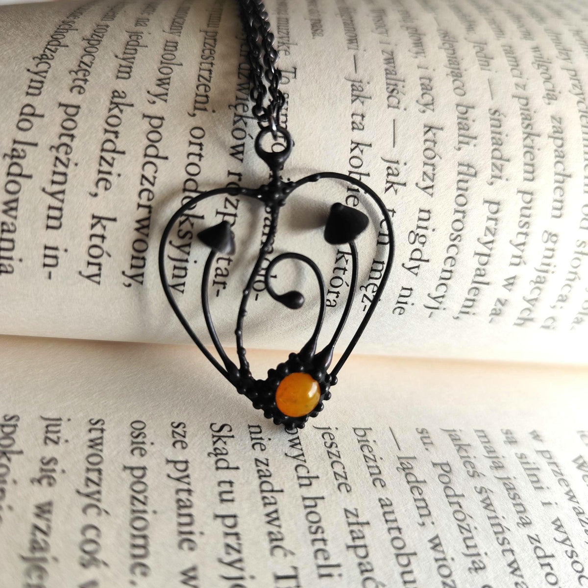 Black Kiln-Fused Glass Mushroom Pendant Necklace – Copper & Pewter