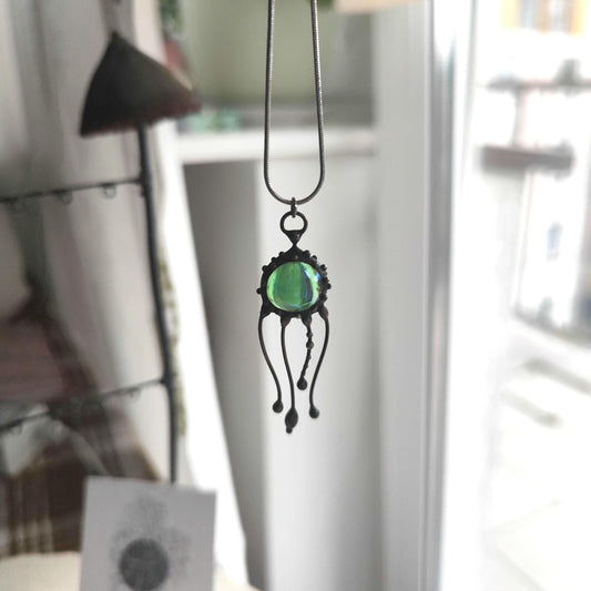 Green Glass Jellyfish Necklace – Blackened Copper