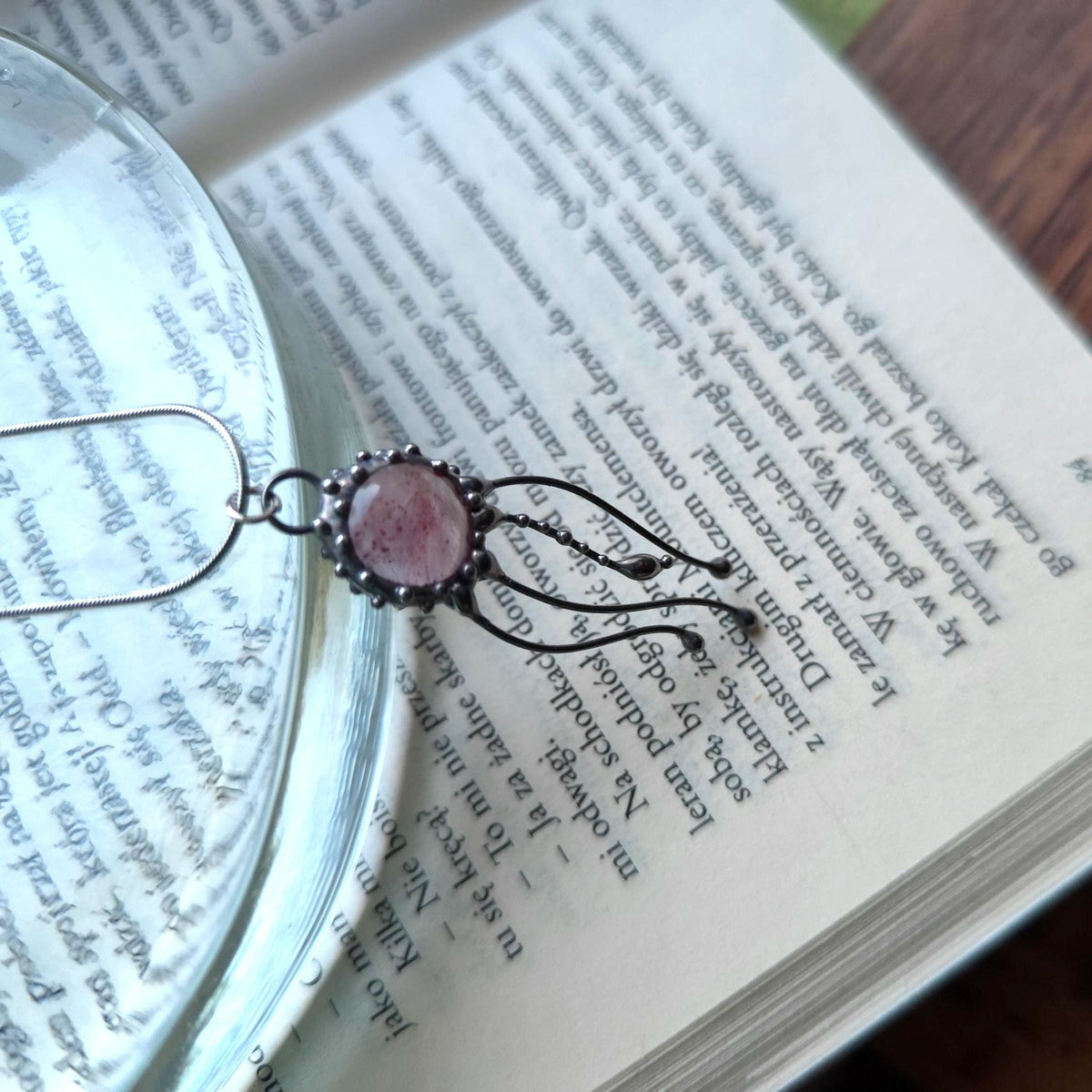 Pink Quartz Jellyfish Pendant Necklace – Silver Tone