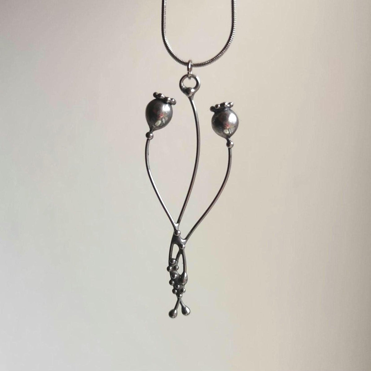 Silver Tone Poppy Seed Pod Necklace