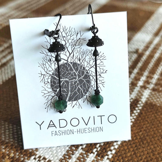 Black Fluorite Amanita Mushroom Earrings – Copper & Pewter