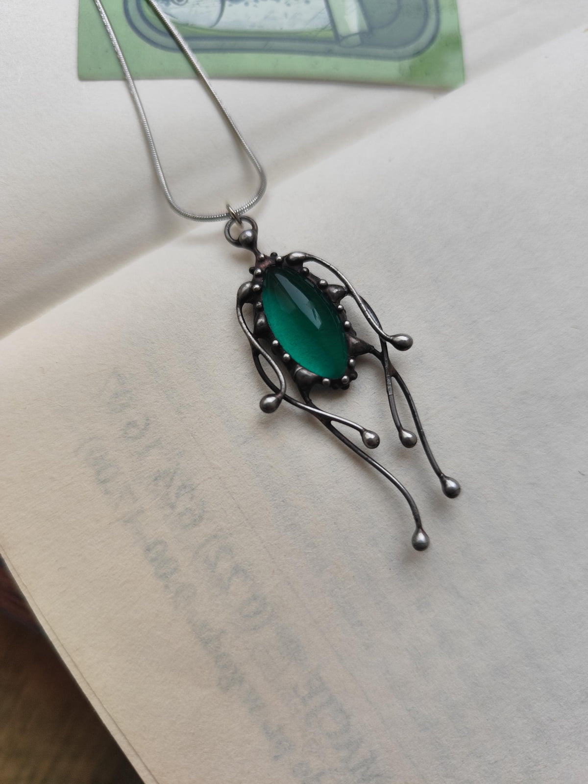 Green Stained Glass Jellyfish Pendant Necklace – Blackened Copper