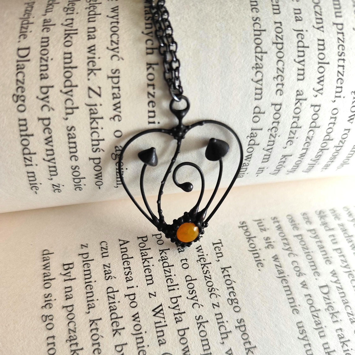 Black Kiln-Fused Glass Mushroom Pendant Necklace – Copper & Pewter