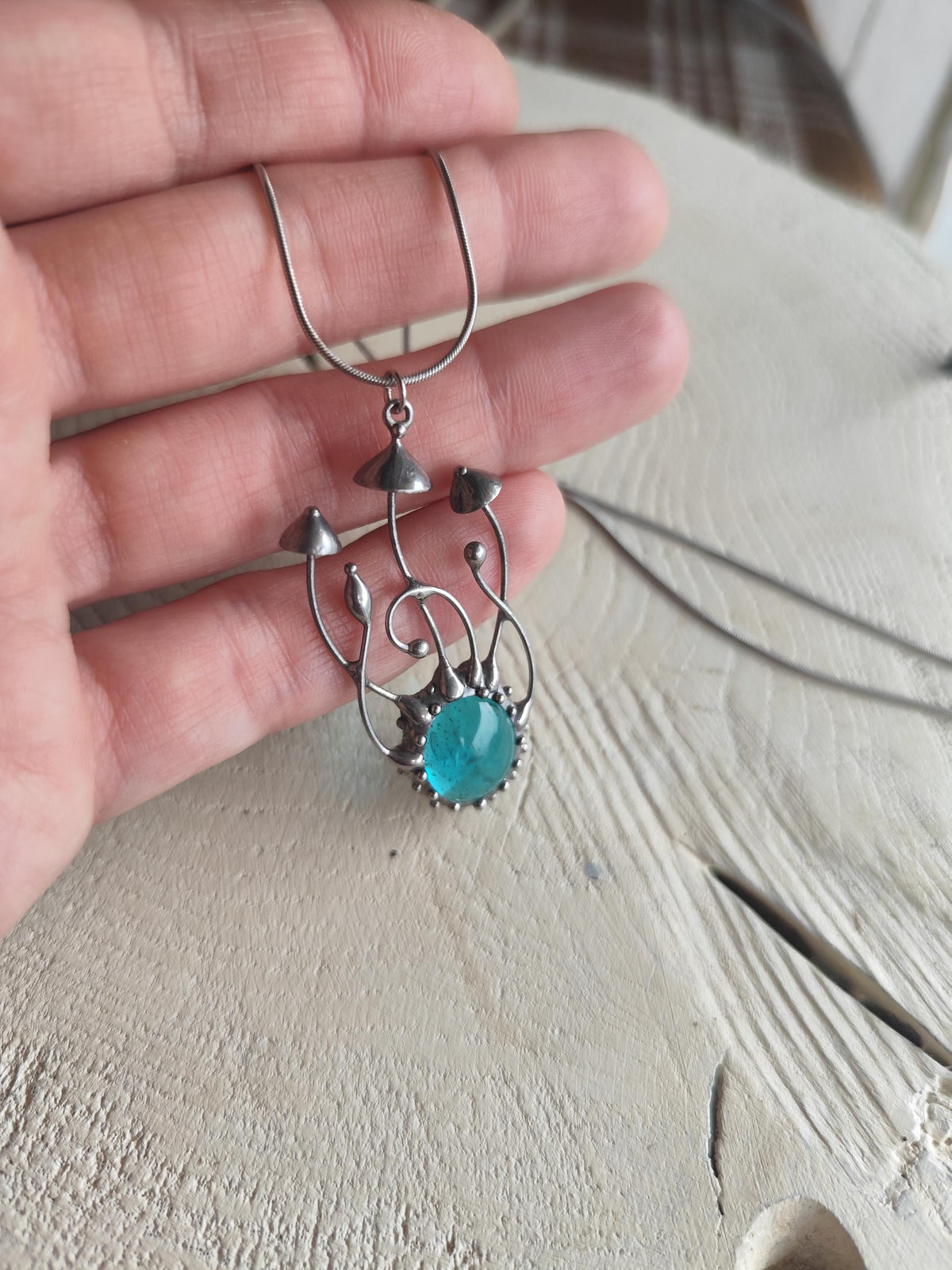 Silver Tone Mushroom Pendant Necklace – Copper & Pewter Nature