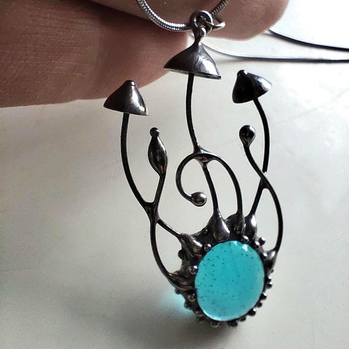 Silver Tone Mushroom Pendant Necklace – Copper & Pewter Nature