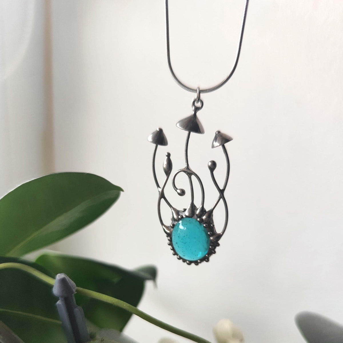 Silver Tone Mushroom Pendant Necklace – Copper & Pewter Nature