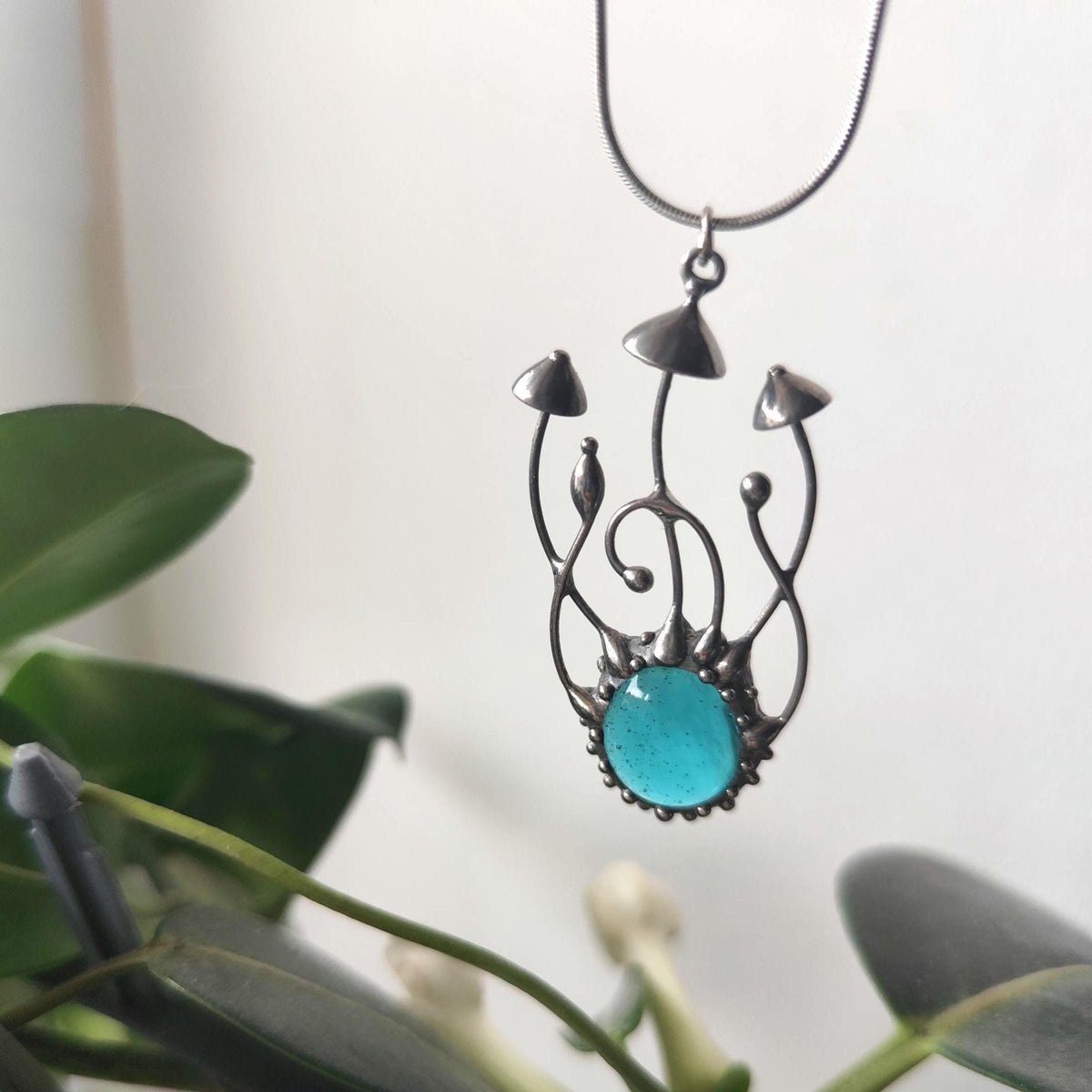 Silver Tone Mushroom Pendant Necklace – Copper & Pewter Nature