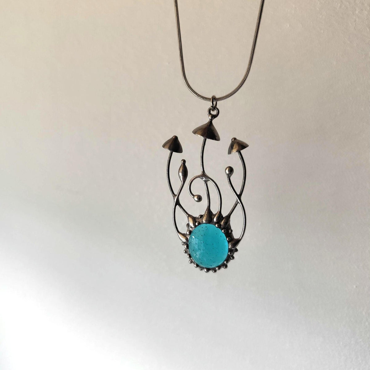 Silver Tone Mushroom Pendant Necklace – Copper & Pewter Nature
