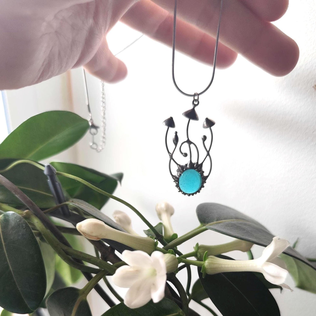 Silver Tone Mushroom Pendant Necklace – Copper & Pewter Nature