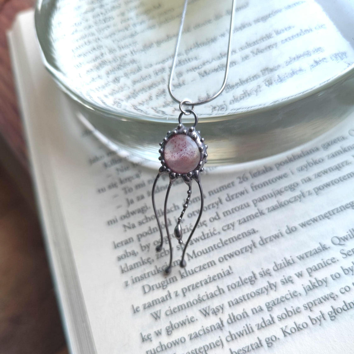 Pink Quartz Jellyfish Pendant Necklace – Silver Tone