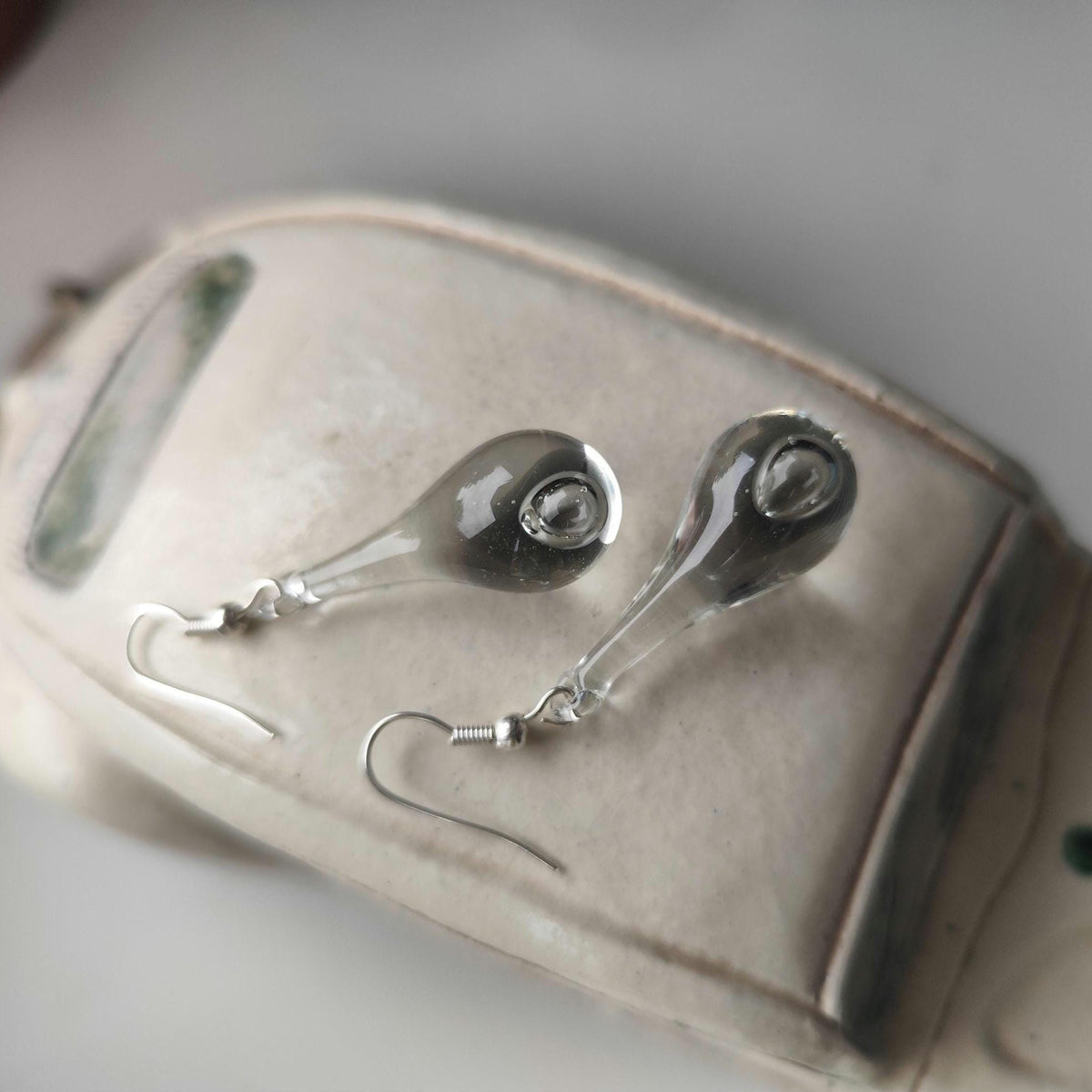 Handblown Clear Glass Teardrop Earrings