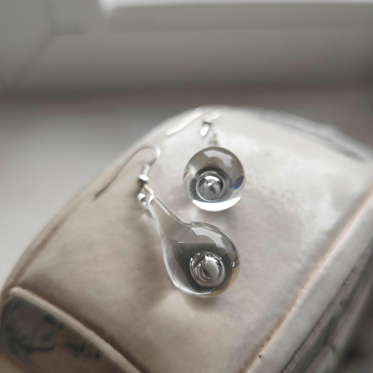 Handblown Clear Glass Teardrop Earrings