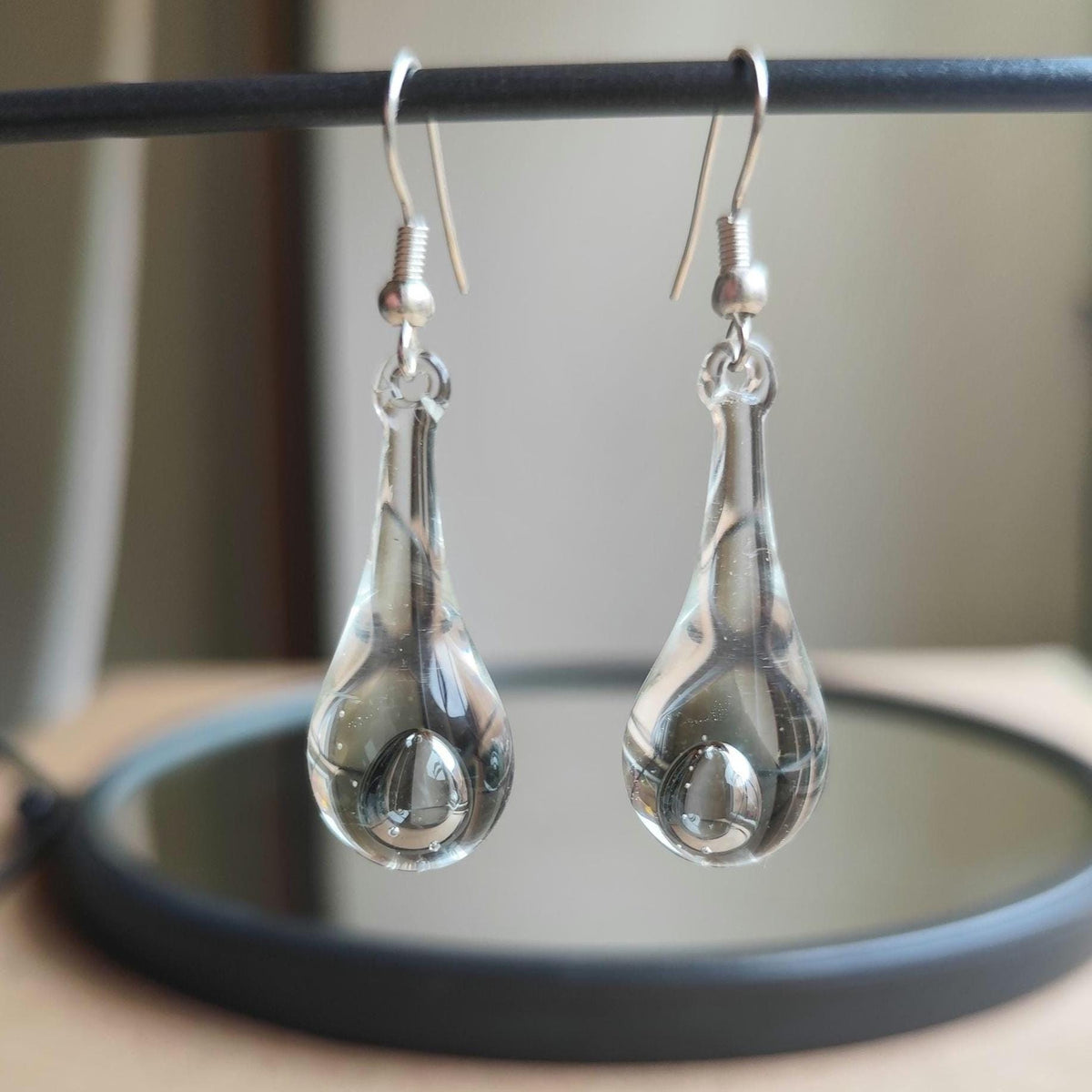 Handblown Clear Glass Teardrop Earrings