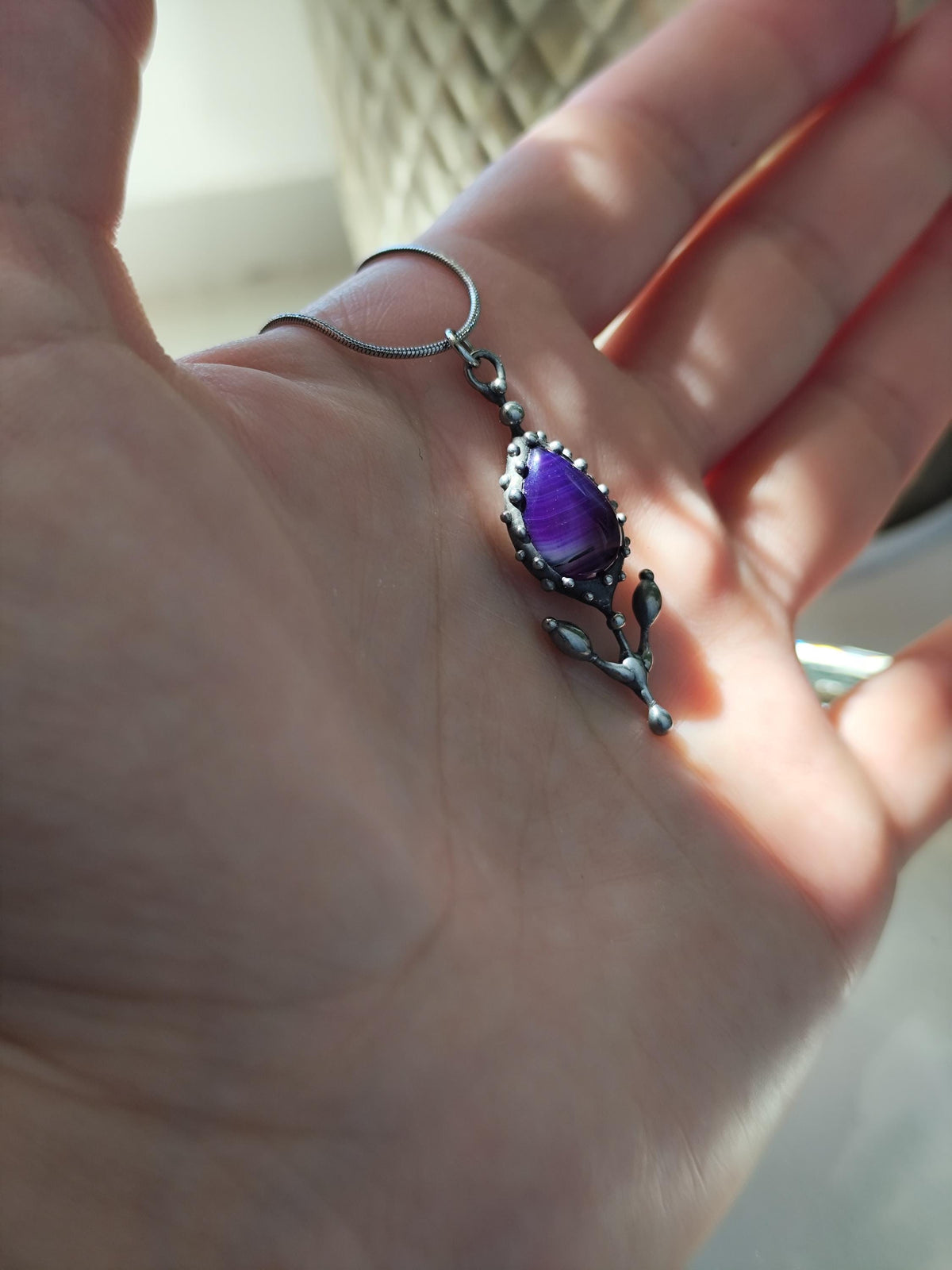 Silver Tone Flower Pendant Necklace