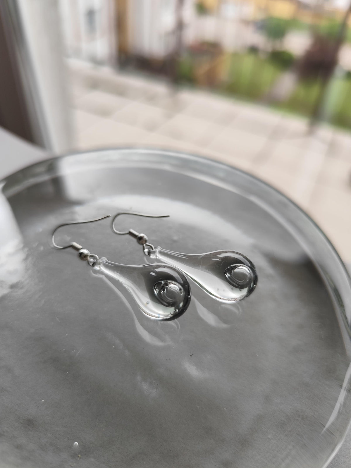Handblown Clear Glass Teardrop Earrings with Loop Detail